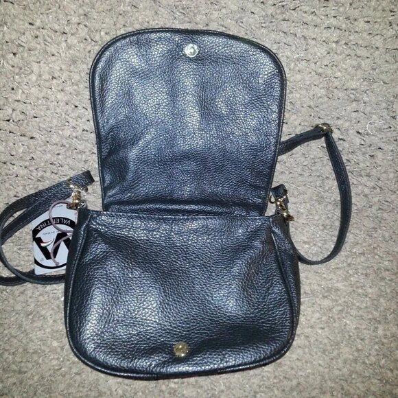 VALENTINA-Black Pebbled Leather Flap Bag/Front Stitching-NWT - Picture 6 of 7